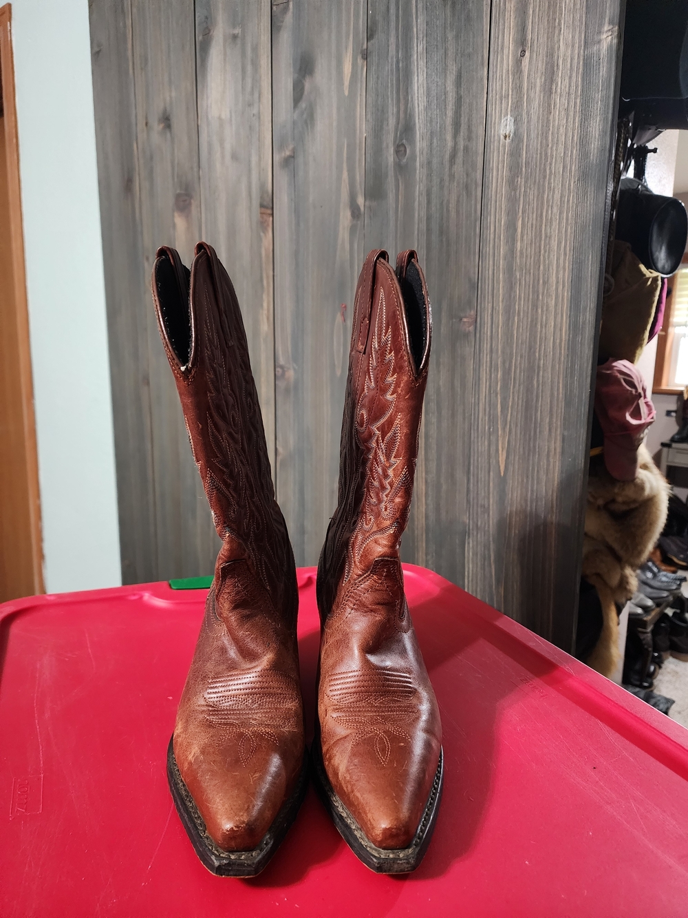 Laredo Brown Leather Pointed-Toe Western Boots - Women's